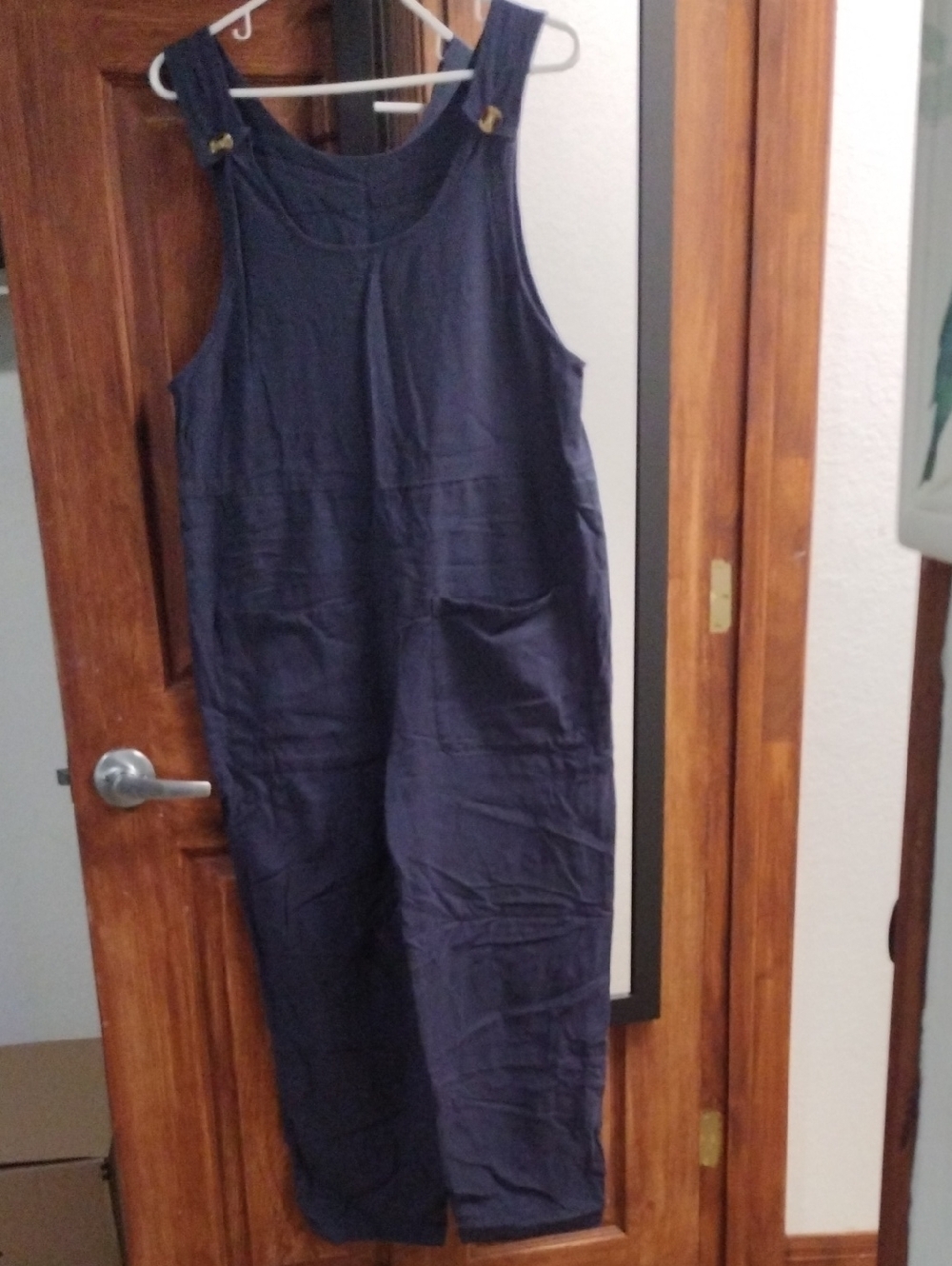 Navy Women's Casual Linen Blend Overalls